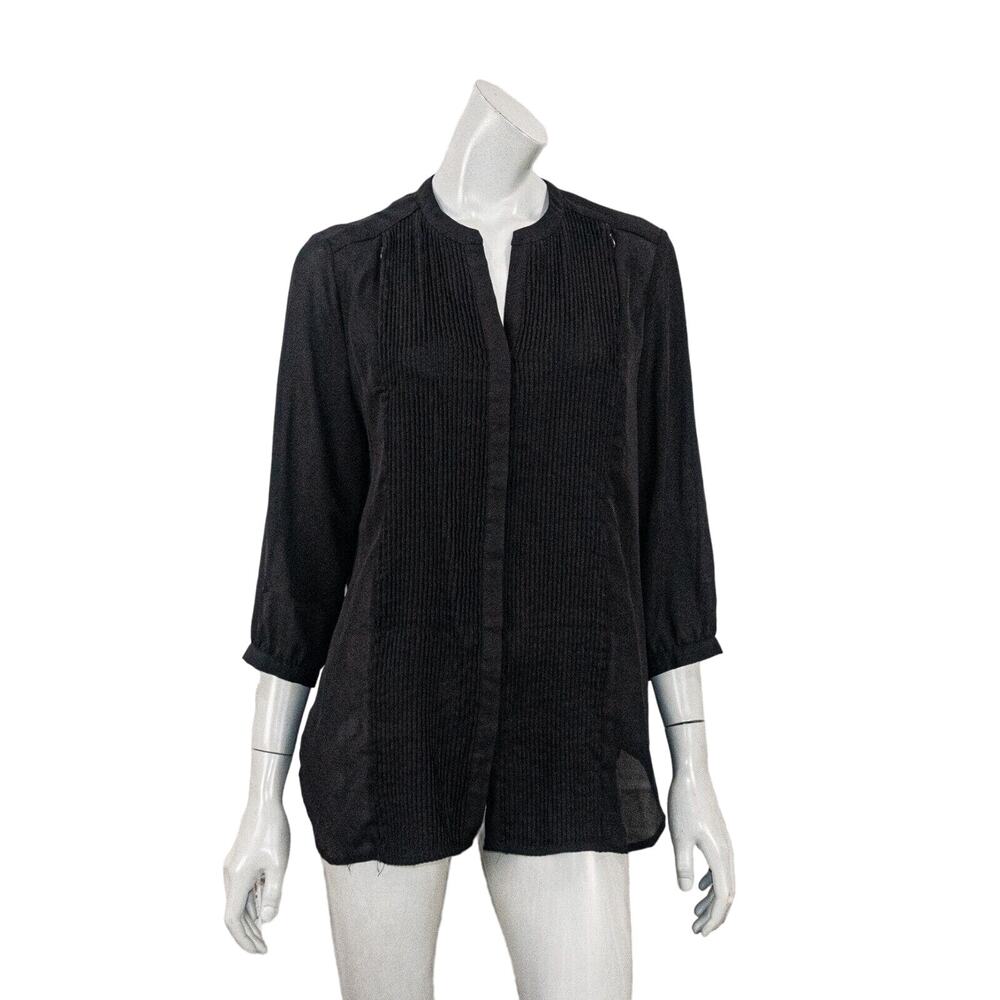 LOYAL HANA V-neck Pleated front Blouse in Black Poly Size Large